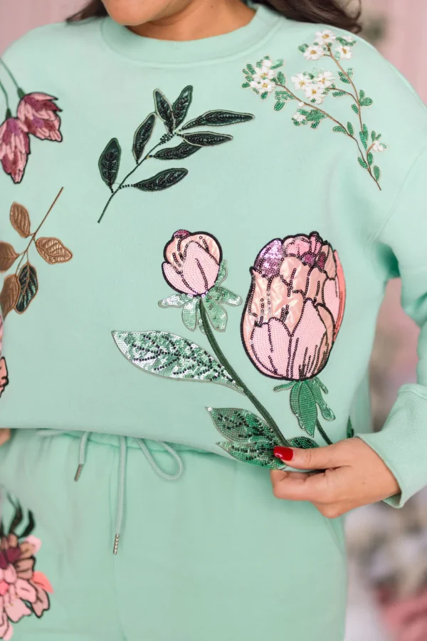 Snowdrop Botanical Sweatshirt in Mint-Brianna Cannon Sale