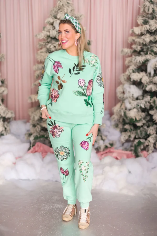 Snowdrop Botanical Sweatshirt in Mint-Brianna Cannon Sale