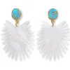 Spray Palm Earrings - White Pearl Acrylic with Gold Plated Turquoise-Brianna Cannon Sale