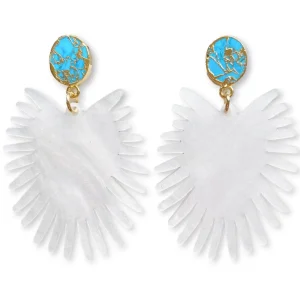 Spray Palm Earrings - White Pearl Acrylic with Gold Plated Turquoise-Brianna Cannon Sale