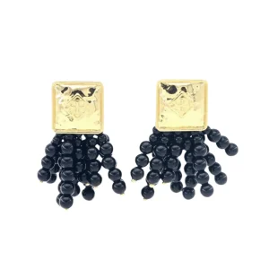 Square BC Icon Black Beaded Earrings-Brianna Cannon New