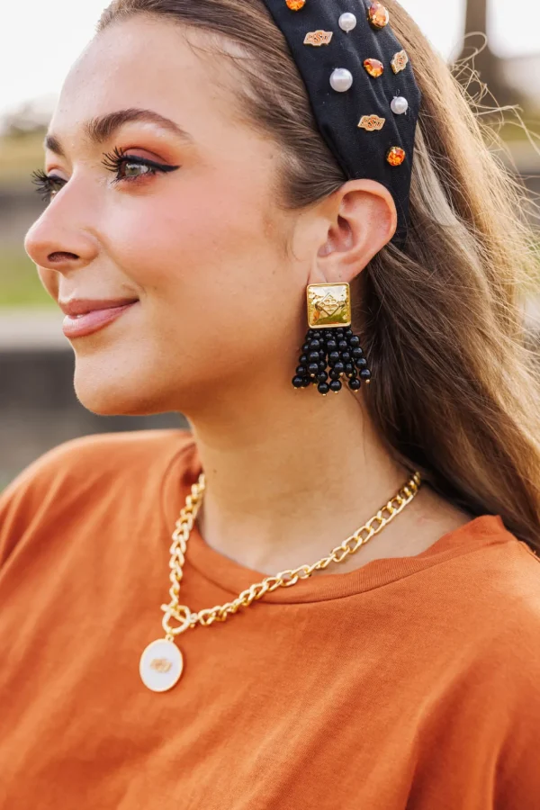 Square BC Icon Black Beaded Earrings-Brianna Cannon New