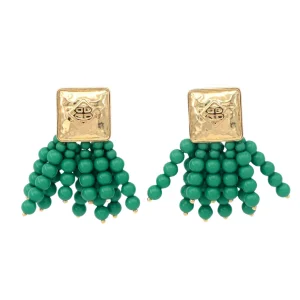 Square BC Icon Green Beaded Earrings-Brianna Cannon Hot