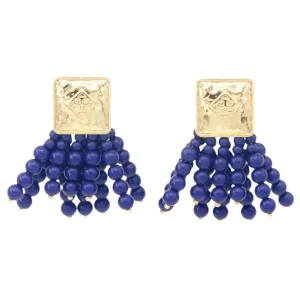 Square BC Icon Navy Beaded Earrings-Brianna Cannon Discount
