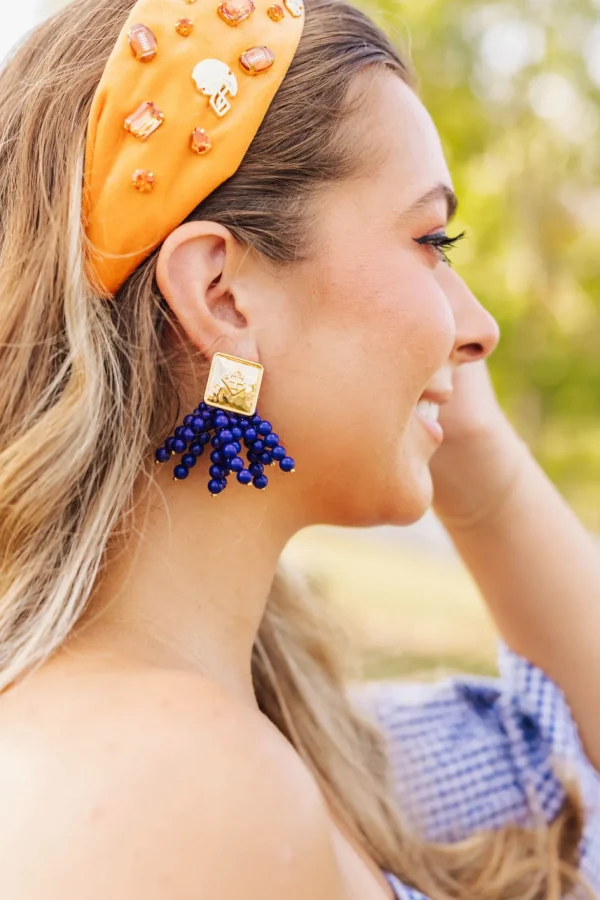 Square BC Icon Navy Beaded Earrings-Brianna Cannon Discount