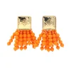 Square BC Icon Orange Beaded Earrings-Brianna Cannon Clearance