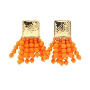 Square BC Icon Orange Beaded Earrings-Brianna Cannon Clearance