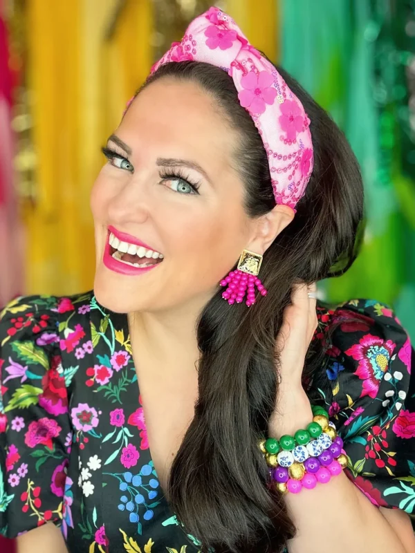 Square BC Icon Pink Beaded Earrings-Brianna Cannon Online