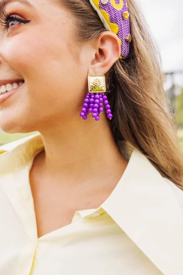 Square BC Icon Purple Beaded Earrings-Brianna Cannon Clearance