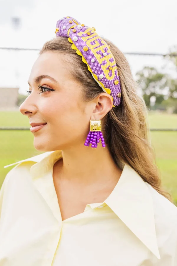 Square BC Icon Purple Beaded Earrings-Brianna Cannon Clearance