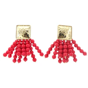 Square BC Icon Red Beaded Earrings-Brianna Cannon Online