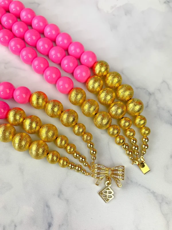 3 Strand Pink Beaded Brianna Necklace-Brianna Cannon Outlet