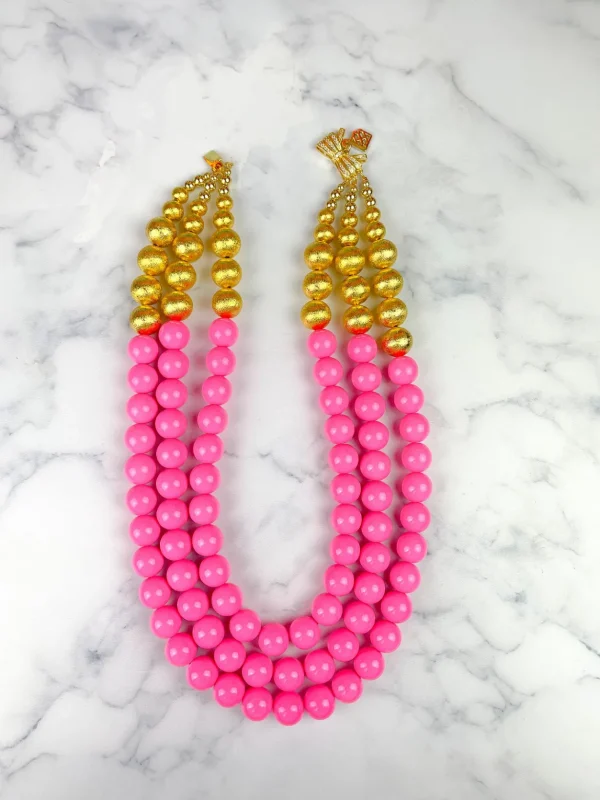 3 Strand Pink Beaded Brianna Necklace-Brianna Cannon Outlet