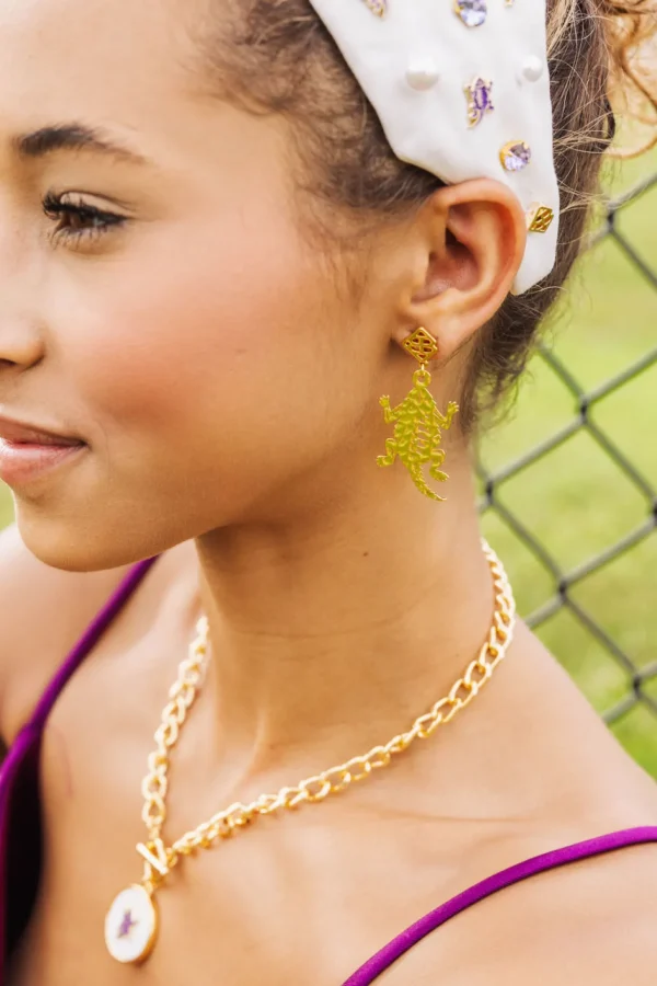 TCU Gold Horned Frog Earring with BC Logo-Brianna Cannon Outlet