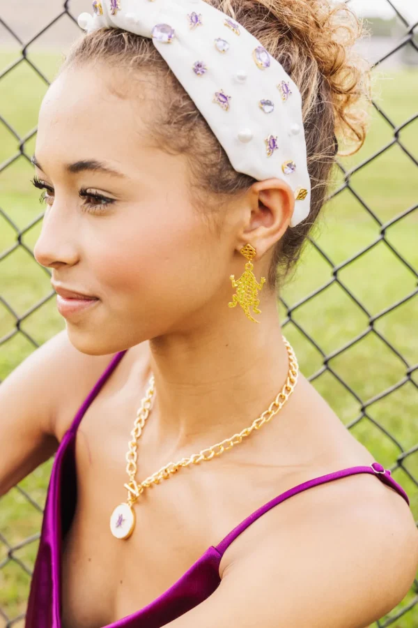 TCU Gold Horned Frog Earring with BC Logo-Brianna Cannon Outlet