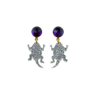 TCU Mini Silver Glitter Horned Frog Earrings-Brianna Cannon Discount