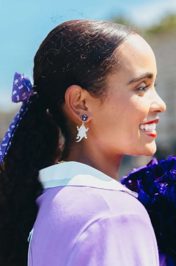 TCU Mini Silver Glitter Horned Frog Earrings-Brianna Cannon Discount