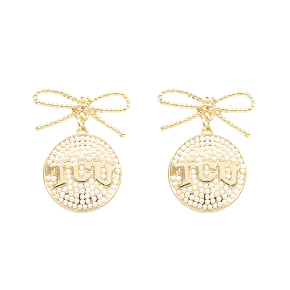tcu_pearl_bow_medallion_e_0.webp TCU Pearl Bow Medallion Earrings-Brianna Cannon New