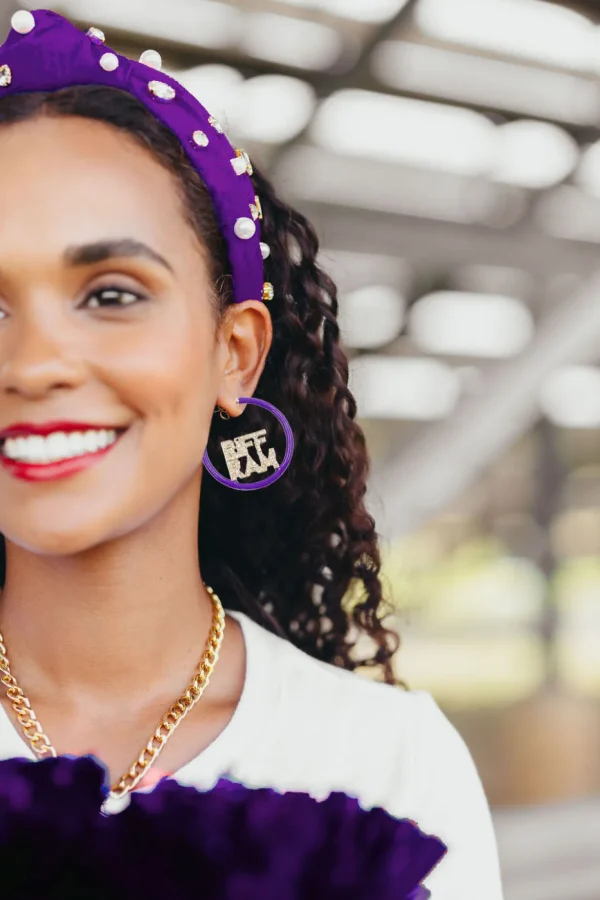 TCU RIFF RAM Purple Pavé Hoop Earrings-Brianna Cannon Outlet