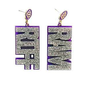 TCU Silver Glitter and Purple RIFF RAM Earrings-Brianna Cannon Clearance