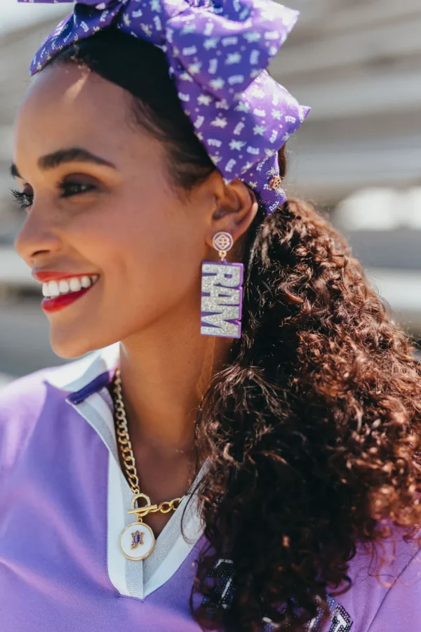 TCU Silver Glitter and Purple RIFF RAM Earrings-Brianna Cannon Clearance