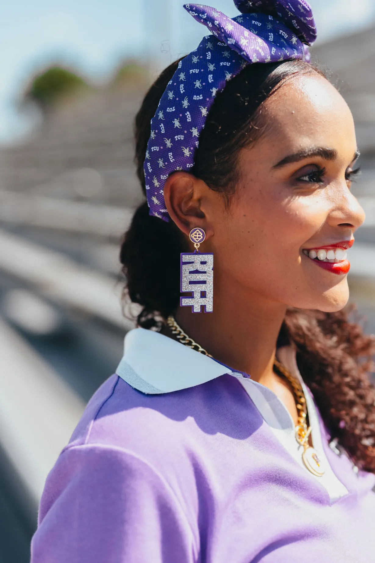 tcu_silver_glitter_and_pu_2.webp TCU Silver Glitter and Purple RIFF RAM Earrings-Brianna Cannon Clearance