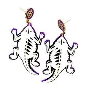 TCU White and Purple Horned Frog Earrings-Brianna Cannon Outlet