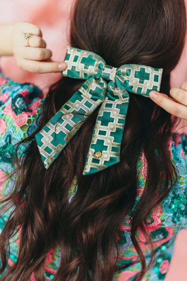 Teal Interlock Bow Barrette-Brianna Cannon New