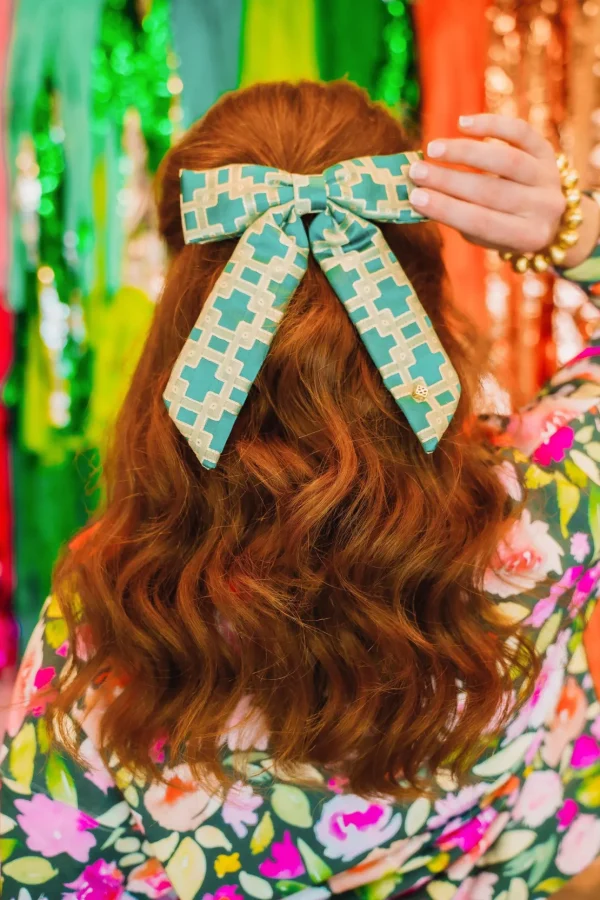Teal Interlock Bow Barrette-Brianna Cannon New