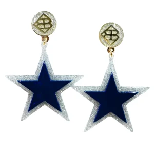 Team Colors - Navy Blue Star Earrings over Silver Glitter with Silver Glitter Large BC Logo Top-Brianna Cannon New