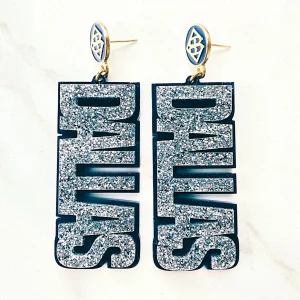 Team Colors - Silver Glitter DALLAS Earrings over Navy with Navy BC Logo Top-Brianna Cannon Fashion