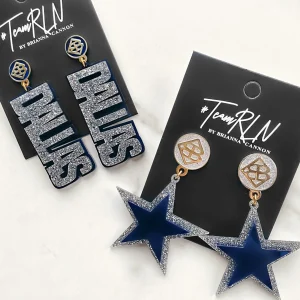 Team Colors - Silver Glitter DALLAS Earrings over Navy with Navy BC Logo Top-Brianna Cannon Fashion