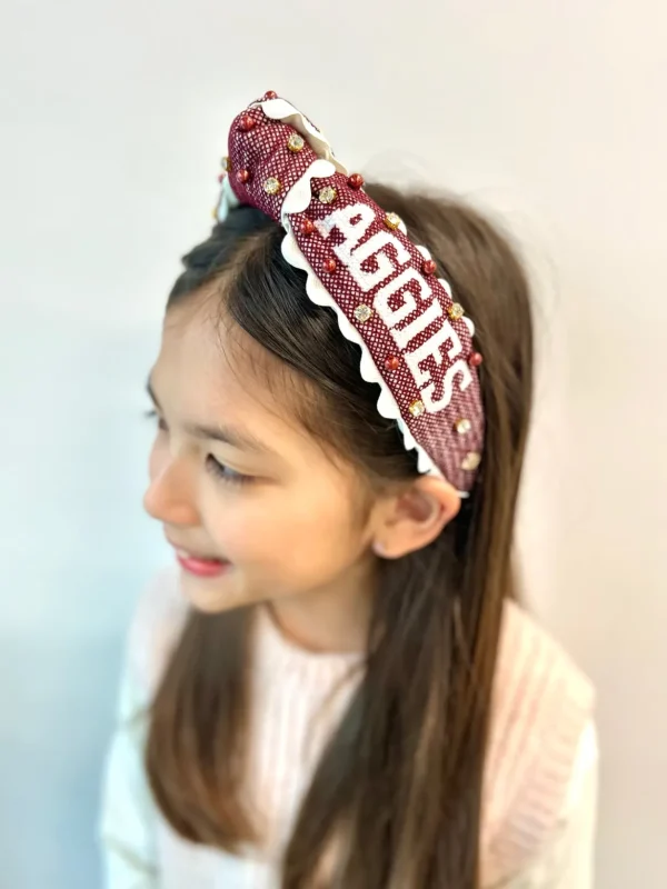 Texas A&M Child Size GIG'EM AGGIES Cross Stitch Headband-Brianna Cannon Best