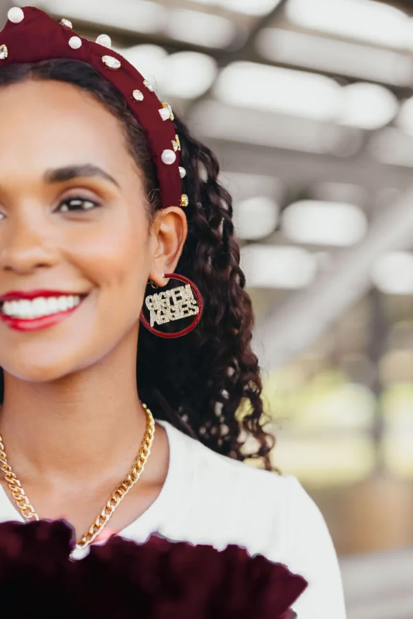 Texas A&M GIG'EM Maroon Pavé Hoop Earrings-Brianna Cannon Fashion
