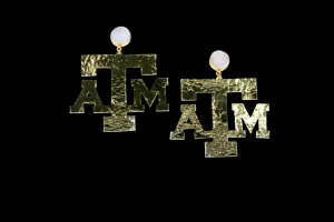 Texas A&M Gold Logo Earrings with White Druzy-Brianna Cannon Best