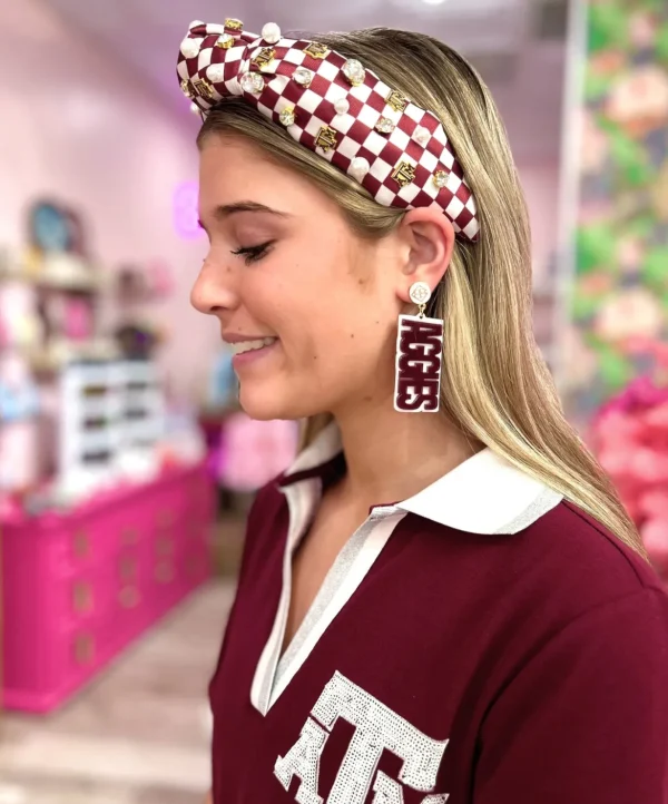 Texas A&M Maroon & White GIG'EM AGGIES Earrings-Brianna Cannon New