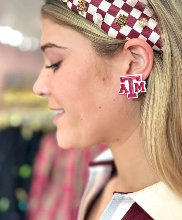 Texas A&M Maroon & White Logo Studs-Brianna Cannon Clearance