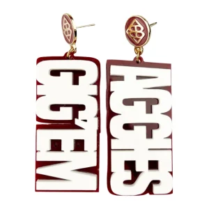 Texas A&M White & Maroon GIG'EM AGGIES Earrings-Brianna Cannon Fashion