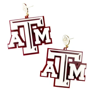 Texas A&M White and Maroon Logo Earrings-Brianna Cannon Fashion