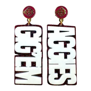 Texas A&M White and Maroon Glitter GIG'EM AGGIES Earrings-Brianna Cannon Fashion