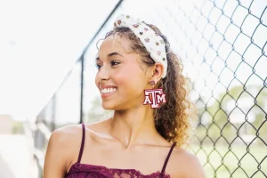 Texas A&M White and Maroon Logo Earrings-Brianna Cannon Fashion