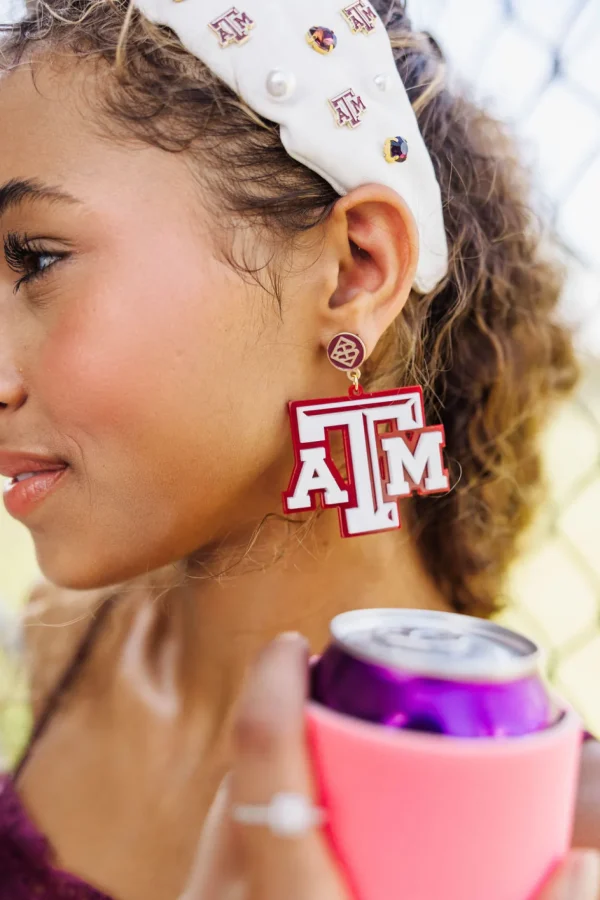 Texas A&M White and Maroon Logo Earrings-Brianna Cannon Fashion