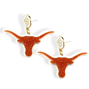 Texas Burnt Orange Glitter Longhorn Earrings-Brianna Cannon Online