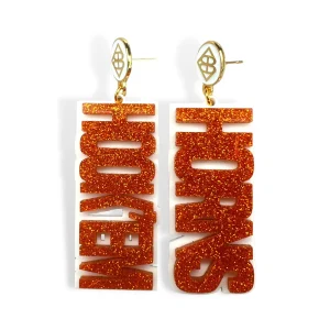 Texas Burnt Orange Glitter HOOK'EM HORNS Earrings-Brianna Cannon Fashion