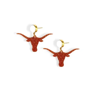 Texas Burnt Orange Glitter Mini Longhorn Earrings-Brianna Cannon Sale