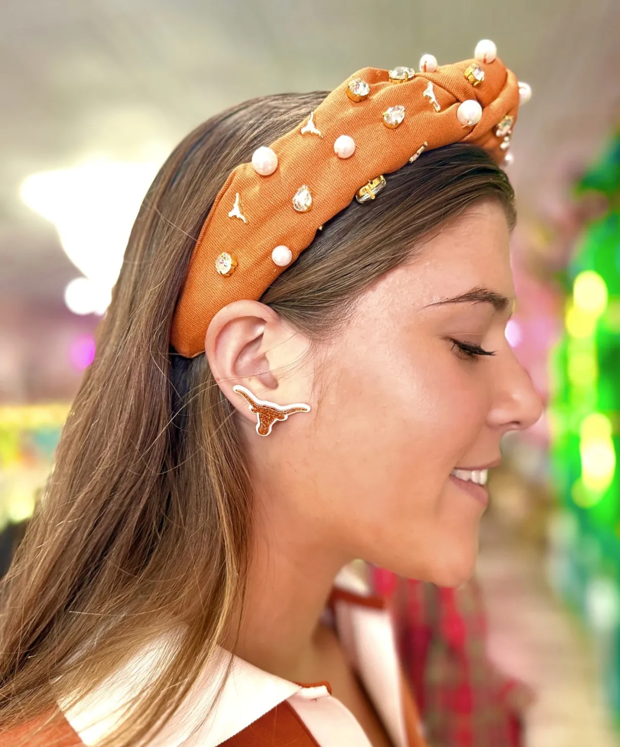 texas_burnt_orange_glitte_1-1.webp Texas Burnt Orange Glitter Longhorn Studs-Brianna Cannon Clearance