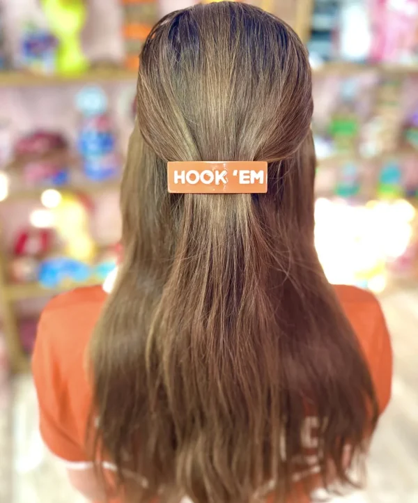 Texas Burnt Orange HOOK'EM HORNS Rectangle Barrette Clip-Brianna Cannon Outlet