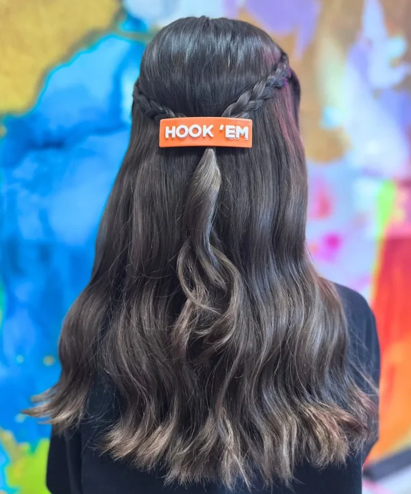 Texas Burnt Orange HOOK'EM HORNS Rectangle Barrette Clip-Brianna Cannon Outlet