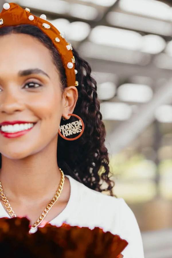 Texas Burnt Orange Pavé Hoop Earrings-Brianna Cannon Best