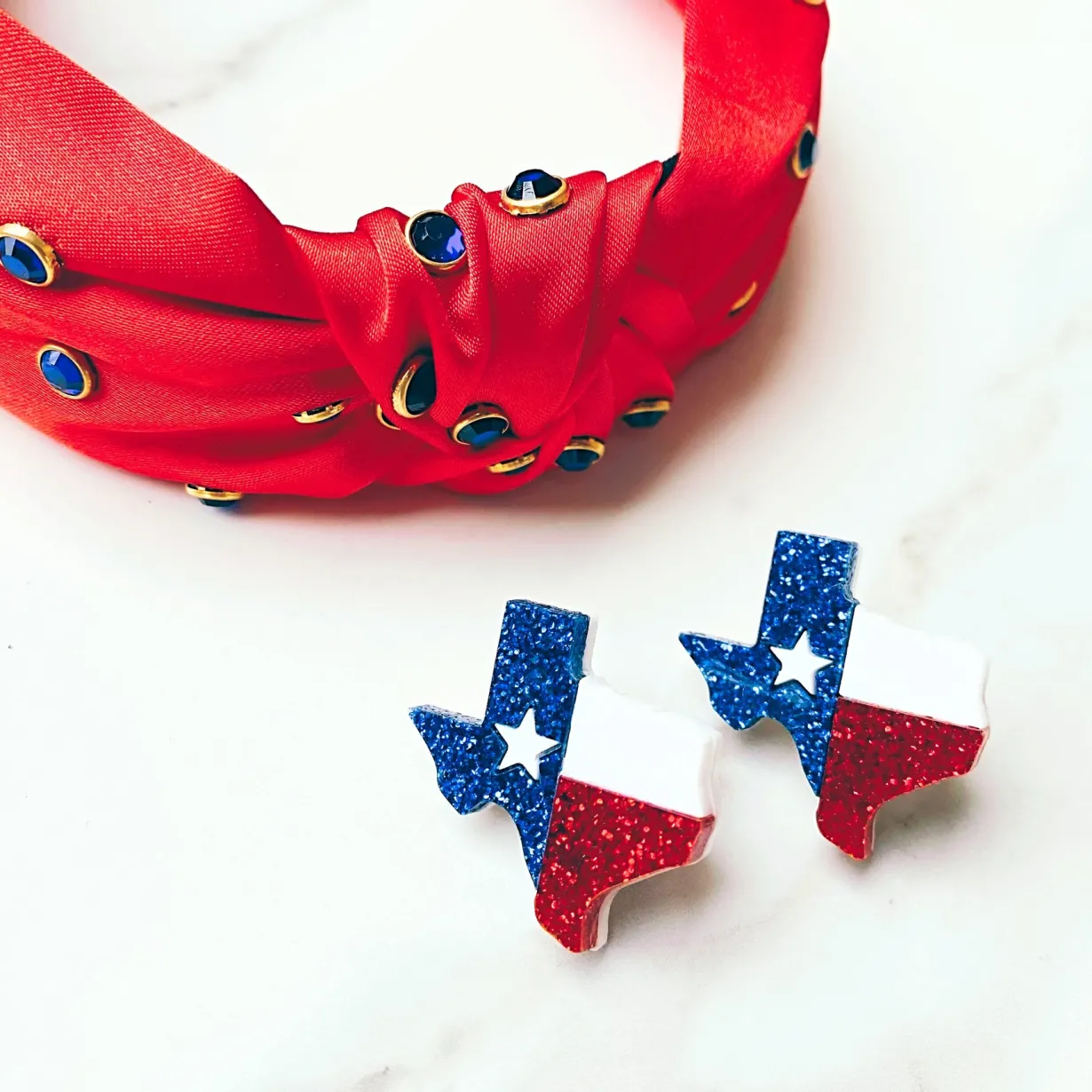 texas_proud__red_white_an_1.webp Texas Proud - Red, White, and Blue Shape of Texas Flag Earrings (2 SIZES)-Brianna Cannon New